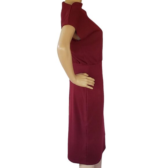 Women's L Midi Dress Sleeveless Cowl Neck Knit Stretch Maroon Red Elastic Waist - Picture 7 of 13